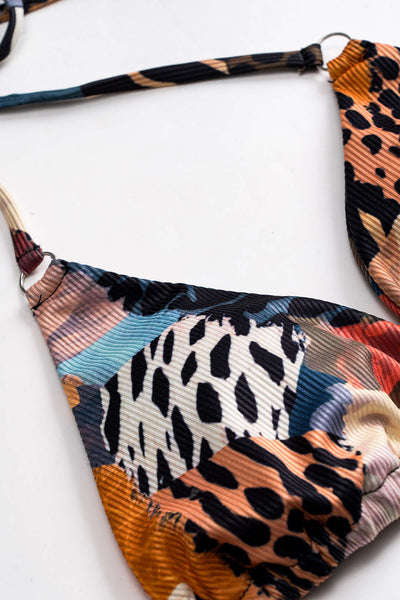 Leopar Desenli Bağcıklı Sırtı Açık Bikini Takımı - JUNETTI®