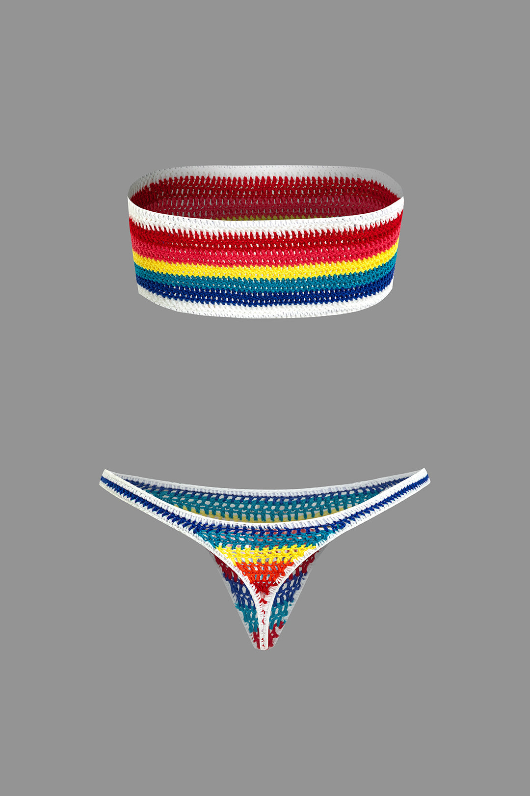 Gökkuşağı Desenli Şeritli Tığ İşi Bikini Takımı - JUNETTI®