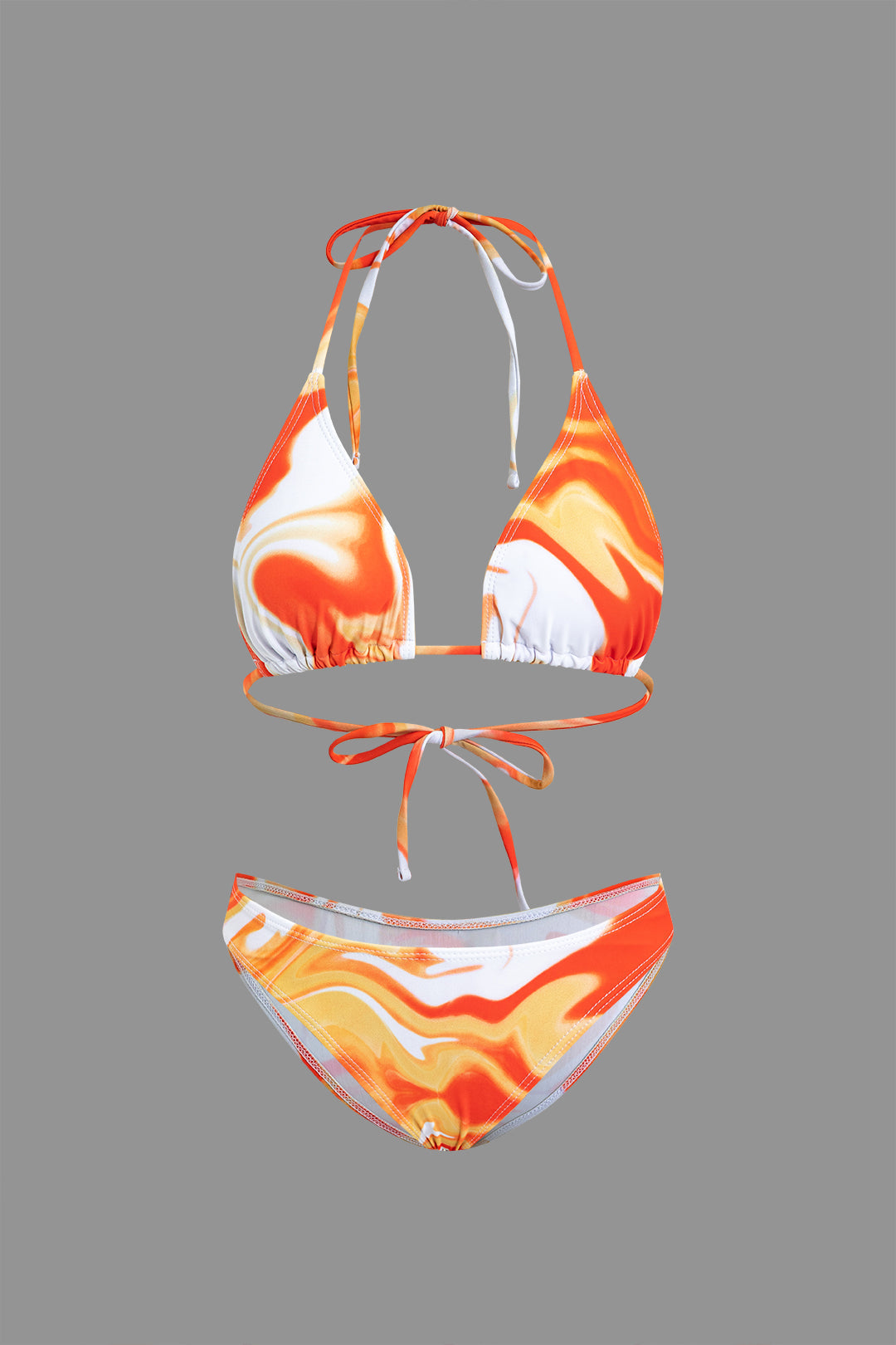 Ombre Desenli Tie Dye Baş Bantları, Mesh Büzgülü Bağlamalı Sırt Dekolteli Bikini ve Bağlama Detaylı Pareo Takımı - JUNETTI®