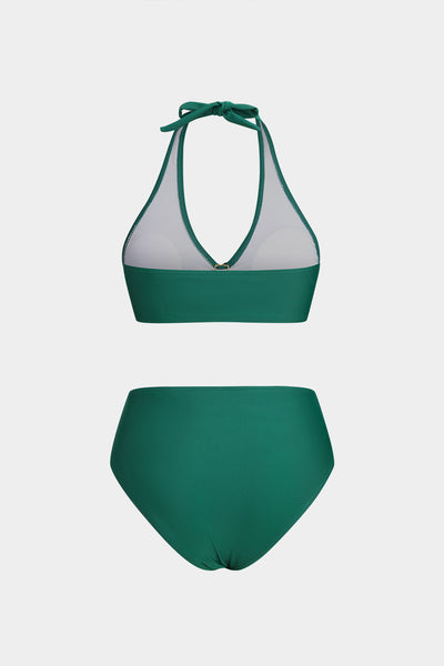 Metalik Dekorlu Büzgülü Bağlamalı Sırt Dekolteli Bikini Takımı - JUNETTI®