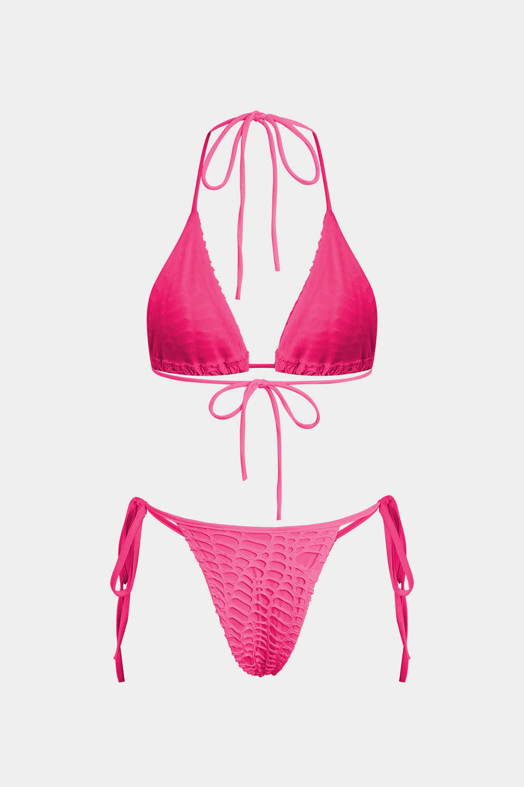 Dokulu Halter Yaka Bikini ve Açık Örgü Pareo Takımı - JUNETTI®
