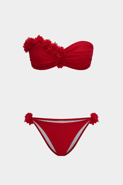 3D Çiçek Büzgülü Bağlamalı Bikini Takımı - JUNETTI®
