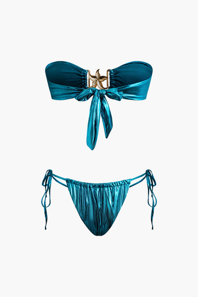 Yıldız Denizyıldızı Dekorlu Düğme Büzgülü Bikini Takımı - JUNETTI®