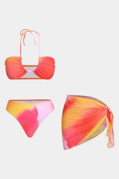 Büzgülü Bağlamalı Bikini ve Bağlama Detaylı Pareo Takımı - JUNETTI®