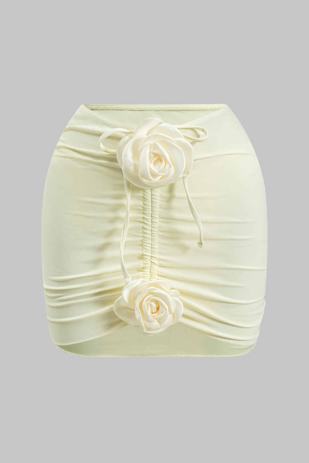 3D Çiçekli Büzgülü Bağlamalı Bikini ve Üst Giyim Seti - JUNETTI®