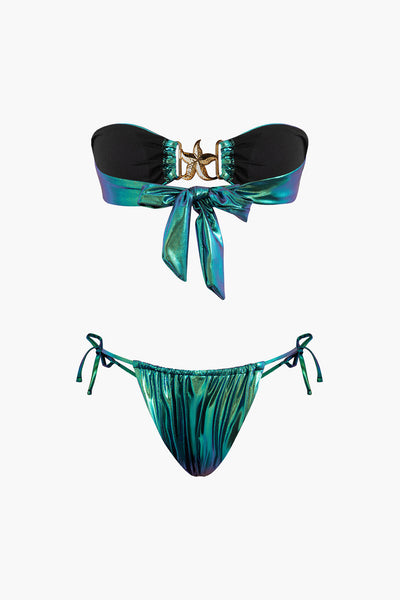 Yıldız Denizyıldızı Dekorlu Düğme Büzgülü Bikini Takımı - JUNETTI®