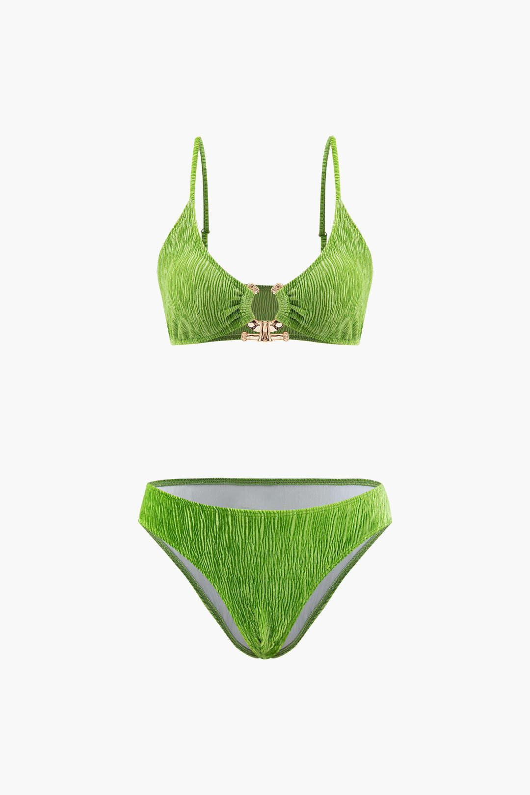 Kadife Dokulu U Yüzük Bikini ve Sarong 3 Parça Takım - JUNETTI®