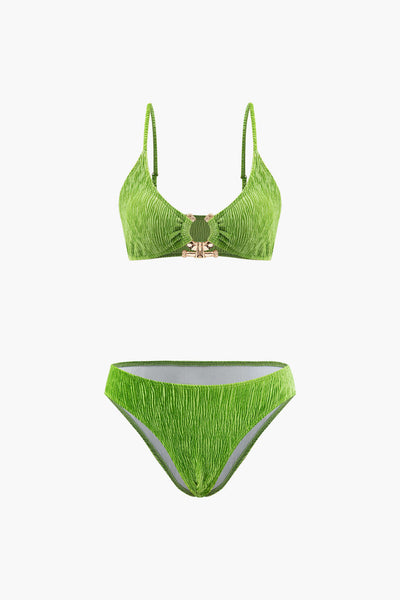 Kadife Dokulu U Yüzük Bikini ve Sarong 3 Parça Takım - JUNETTI®