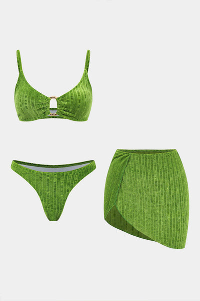 Kadife Dokulu O-ring 3 Parça Bikini Takımı - JUNETTI®