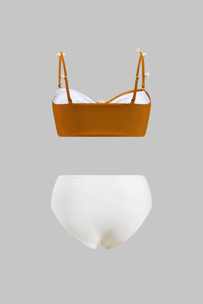 Kontrast Kabuk Dekorlu Kırışık Bikini Takımı - JUNETTI®