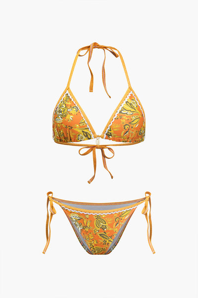 Retro Baskılı Halter Bikini Takımı - JUNETTI®