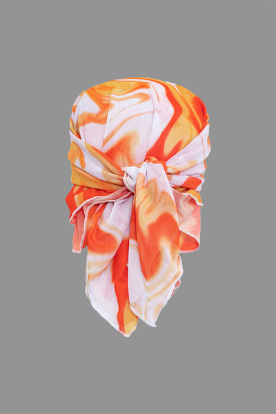 Ombre Desenli Tie Dye Baş Bantları, Mesh Büzgülü Bağlamalı Sırt Dekolteli Bikini ve Bağlama Detaylı Pareo Takımı - JUNETTI®