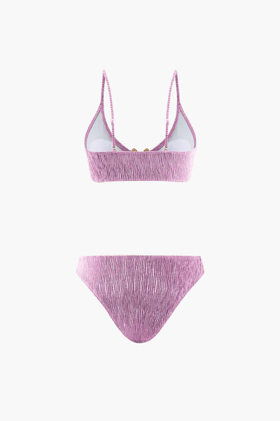 Kadife Dokulu U Yüzük Bikini ve Sarong 3 Parça Takım - JUNETTI®