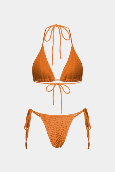 Dokulu Halter Yaka Bikini ve Açık Örgü Pareo Takımı - JUNETTI®