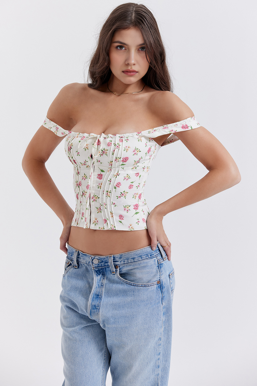 Çiçekli Korse Mariah - Pembe
