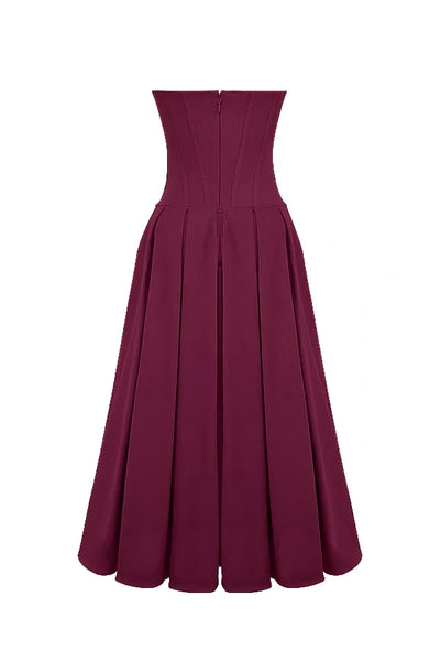 Şarap Strapless Midi Elbise